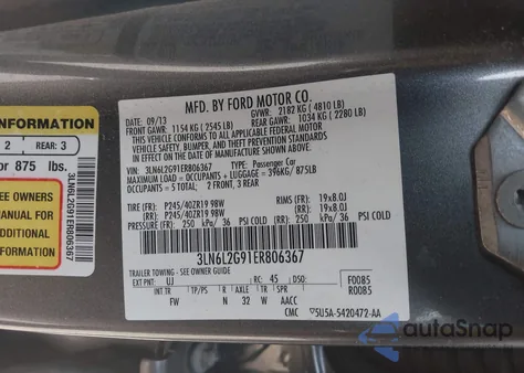 2014 Lincoln Mkz z USA, uszkodzony, nr VIN 3LN6L2G91ER806367